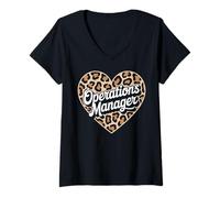 Womens Leopard Heart Operations Manager V-Neck T-Shirt