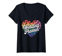 Womens Leopard Heart Wedding Planner Funny V-Neck T-Shirt