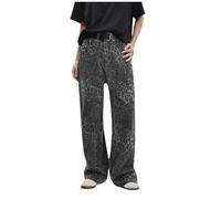 Women's Leopard Jeans Baggy Wide Leg Denim Trousers High Waisted Classic Stretch Cowboy Trousers Boyfriend Jeans Pants Ladies Casual Smart Trousers Loose Long Pants with Pockets Outdoor Streetwear