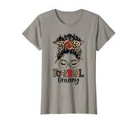 Womens Leopard Messy Bun Football Granny Game Day Mothers Day T-Shirt