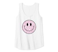 Womens Leopard Pattern 70s Smile Face Shirt Happy Face Cute Hippie Tank Top