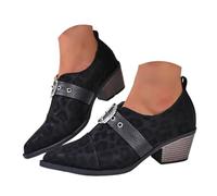 Women's Leopard Print Ankle Boots Silver Buckle Strap Pointed Toe Booties
