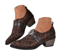 Women's Leopard Print Ankle Boots Silver Buckle Strap Pointed Toe Booties