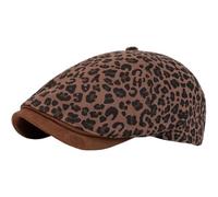 Womens Leopard Print Beret Hat Retro Newsboy Ivy Cap Cabbie Flat Cap