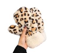 Women's Leopard Print Faux Fur Winter Warm Full Finger Ladies Retro Leopard Mittens Super Soft Hanging-neck Glove Fuzzy Cold Weather Outdoor Windproof Cycling Mitts