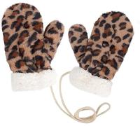 Women's Leopard Print Faux Fur Winter Warm Full Finger Retro Leopard Mittens Super Soft Hanging-neck Glove Fuzzy Cold Weather Outdoor Windproof Cycling Mitts