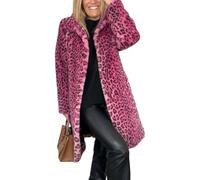 Womens Leopard Print Fleece Coat, Spring and Winter Fashion Fuzzy Jacket Faux Fur Fluffy Cardigan Overcoat, pink, XXL