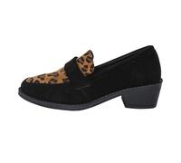 Women's Leopard Print Loafer Chunky Block Heels Pen Loafer Suede Soft Non-Slip Sole occasin Fashion Comfortable Wedge Single Shoe Working Temperament Thick ressy Shoe (Black, 43)