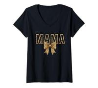 Women's Leopard Print Mama Coquette Bow Mom Life Wild Mothers Day V-Neck T-Shirt