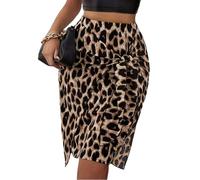 Women's Leopard Print Midi Skirt, Front Bow Tie Design, Lightweight, Brown and Black, Side Zip, Versatile for All Occaision, 3 Sizes (UK, Numeric, 32, Regular, Regular, Standard, Leopard Print)