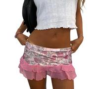 Women's Leopard Print Mini Skirt Vintage Lace Ruffle Skirt Layered A Line Y2K Short Skirts 90s E-Girl Clubwear (Mixed Color, S)