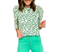 Women's Leopard Print Mock Neck Long Sleeve Top in Blackish Green | (US 8-10) M