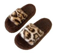 Womens Leopard Print Open Toe Slippers, Womens Leopard Open Toe Flat Slippers, Soft And Fluffy Sliders Comfortable Lightweight Home Shoes Fashion Non-Slip Sliders For Indoor Outdoor