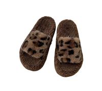Womens Leopard Print Open Toe Slippers, Womens Leopard Open Toe Flat Slippers, Soft And Fluffy Sliders Comfortable Lightweight Home Shoes Fashion Non-Slip Sliders For Indoor Outdoor