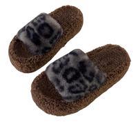 Womens Leopard Print Open Toe Slippers, Womens Leopard Open Toe Flat Slippers, Soft And Fluffy Sliders Comfortable Lightweight Home Shoes Fashion Non-Slip Sliders For Indoor Outdoor
