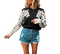 Womens Leopard Print Patchwork Pullover Sweaters Long Sleeve Knitted Casual Jumper Tops(UK 14/Tag XL) Black