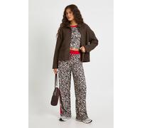 Womens Leopard Print Piping Detail Crop Top And Trouser Set - Red - S, Red