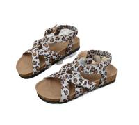 Women's Leopard Print Platform Sandals Crisscross Buckle Roman Beach Shoes