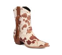 Women's Leopard Print Pull On Chelsea Ankle Boots, Fashion Low Chunky Block Heel Pointed Toe Fall Heeled Booties Shoes,Beige,38