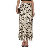 Women's Leopard Print Satin Maxi Skirt High Waisted Elastic Waistband Silk A-Line Casual Party 2025 Summer Long Skirts, Leopard, M