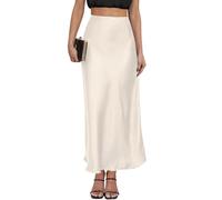 Women's Leopard Print Satin Maxi Skirt High Waisted Elastic Waistband Silk A-Line Casual Party 2025 Summer Long Skirts, Beige, XL