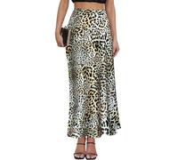 Women's Leopard Print Satin Maxi Skirt High Waisted Elastic Waistband Silk A-Line Casual Party 2025 Summer Long Skirts, Cheetah, XL