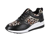 Womens Leopard Print Shoes Wedges Shoes Platform Running Shoe Non Slip Trainers Wide Fit Trainer Cushioning Sole Sneakers Lace Up Sneaker Vintage Casual Shoe Summer Outdoor Footwear Black