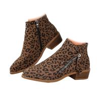 Women's Leopard Print Side Zipper Ankle Boots, Retro Suede Chelsea Short Boots Pointed Toe Chunky Heel Comfortable Walking Shoes (Leopard print,40EU)