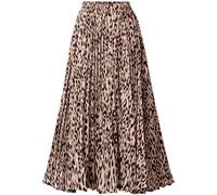 Womens Leopard Print Skirt Long Maxi Elasticated Waist Pleated A Line Skirts Boho Ladies Leopard XS