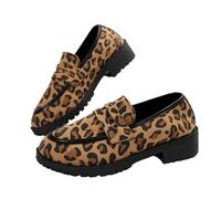 Women's Leopard Print Slip-On Platform Loafers, Orthopedic Comfort Loafers, Chunky Heel Suede Slip-On Casual Shoes (6.5,Leopard)