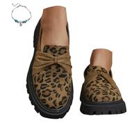 Women's Leopard-Print Suede Block-Heel Loafers,Chunky Loafers for Women Platform,Comfortable Suede Penny Loafer Elegant Dressy Slip On Casual Office Business Shoes (Brown-a,41 EU)