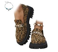 Women's Leopard-Print Suede Block-Heel Loafers,Chunky Loafers for Women Platform,Comfortable Suede Penny Loafer Elegant Dressy Slip On Casual Office Business Shoes (Brown-b,35 EU)