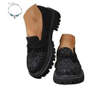 Women's Leopard-Print Suede Block-Heel Loafers,Chunky Loafers for Women Platform,Comfortable Suede Penny Loafer Elegant Dressy Slip On Casual Office Business Shoes (Black,39 EU)