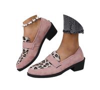 Women's Leopard-Print Suede Block-Heel Loafers Leopard Print Loafers Chunky Shoes for Women Platform Slip On Casual Office Business Shoes (1PCS/B,6.5)