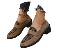 Women's Leopard-Print Suede Block-Heel Loafers Leopard Print Loafers Chunky Shoes for Women Platform Slip On Casual Office Business Shoes (1PCS/C,6)
