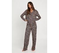 Womens Leopard Print Super Soft Long Sleeve Shirt & Trousers Pyjama Set - Multi - 10, Multi
