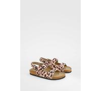 Womens Leopard Print Textile Double Strap Footbed Sandals - Multi - 3, Multi