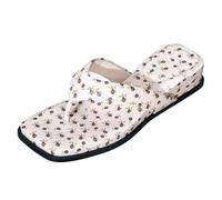 Women's Leopard Print Thong Sandals Square Toe Low Heel Flip Flops Y2K Fashion Animal Print Slide Slippers Non Slip Casual Summer Shoes for Beach Vacation Daily Wear