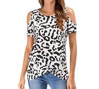 Women's Leopard Print Tops Short Sleeve Crew Neck T Shirt Basic Casual Shirt Women Tops Short Sleeve Shirt Leopard Print Blouse Sexy Cold Shoulder Clothes Print Blouse Sexy Cold Shoulder Clothes