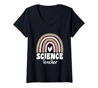 Womens Leopard Rainbow Science Teacher Funny Teaching for Women Men V-Neck T-Shirt