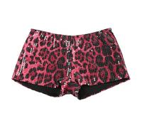 Womens Leopard Sequins Shorts Sparkly Glitter Cheetah Print Micro Shorts Low Rise Y2k Sexy Concert Rave Night Club Party Booty Bottoms Going Out Hot Pants Carnival Las Vegas Outfits Summer Fashion