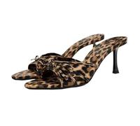 Women's Leopard Strappy Open Toe Kitten Heels Sandals Slip On Mules Summer Dress Stiletto Sandals(6.5 UK)