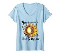 Women's Leopard Sunflower Be The Sunshine Positive V-Neck T-Shirt