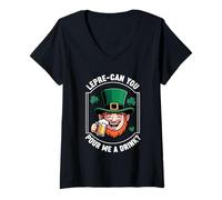 Women's Lepre-Can You Pour Me A Drink St. Patrick's Day Irish Puns V-Neck T-Shirt