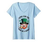 Women's Lepre-Can You Pour Me A Drink St. Patrick's Day Irish Puns V-Neck T-Shirt