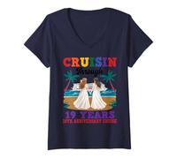 Women's Lesbian 19th Anniversary Cruising Through 19 Years Marriage V-Neck T-Shirt