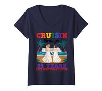 Women's Lesbian 24th Anniversary Cruising Through 24 Years Marriage V-Neck T-Shirt