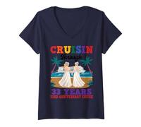 Women's Lesbian 33rd Anniversary Cruising Through 33 Years Marriage V-Neck T-Shirt