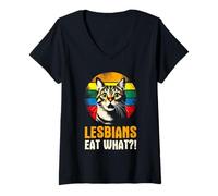 Womens Lesbians Eat What - Funny Pun Cat Gay Pride Month LGBTQ V-Neck T-Shirt
