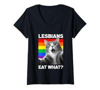 Womens Lesbians Eat What LGBT Lesbian Girlfriend Funny Cat Gift V-Neck T-Shirt